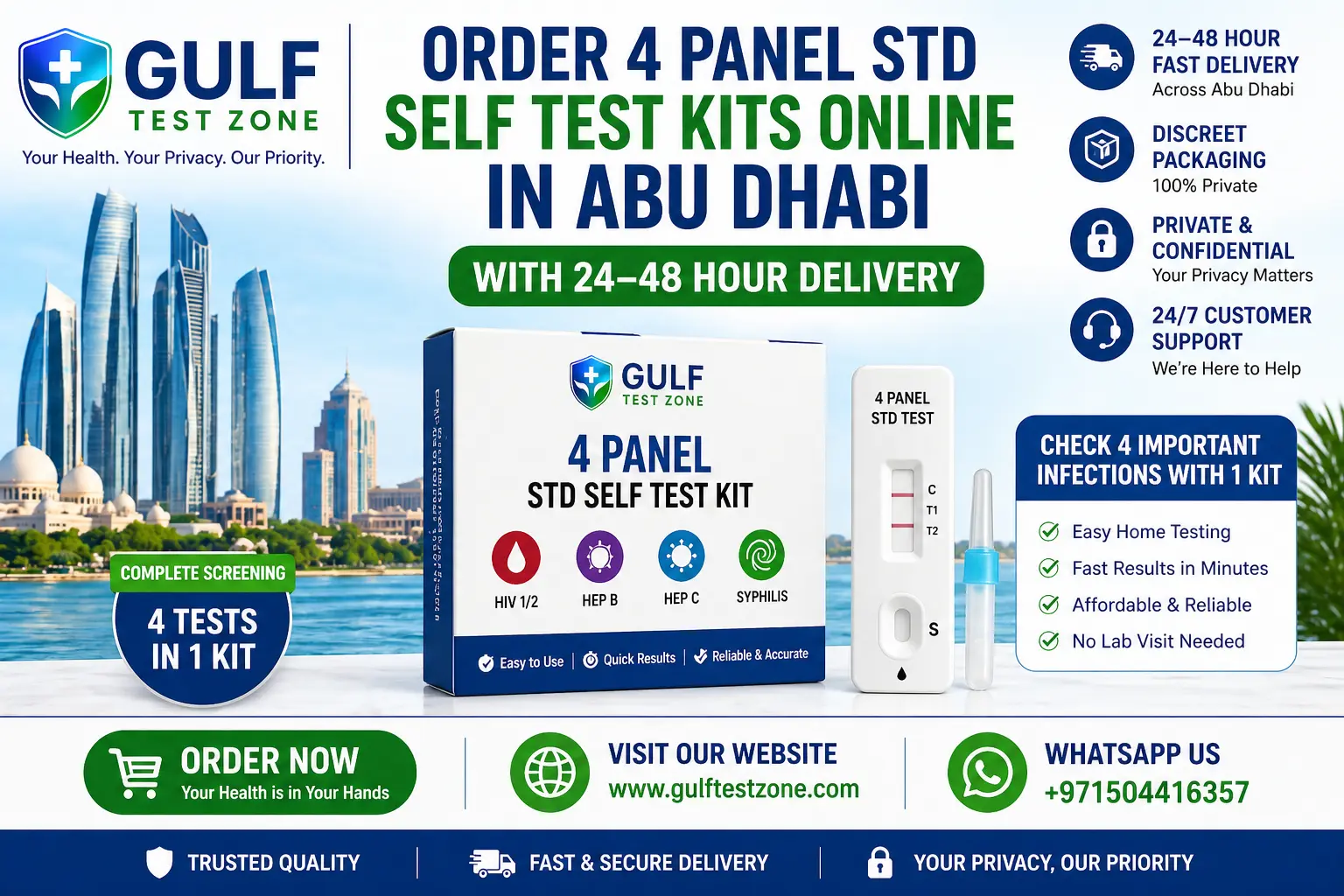 Order 4 Panel STD Self Test Kits Online in Abu Dhabi with 24–48 Hour Delivery
