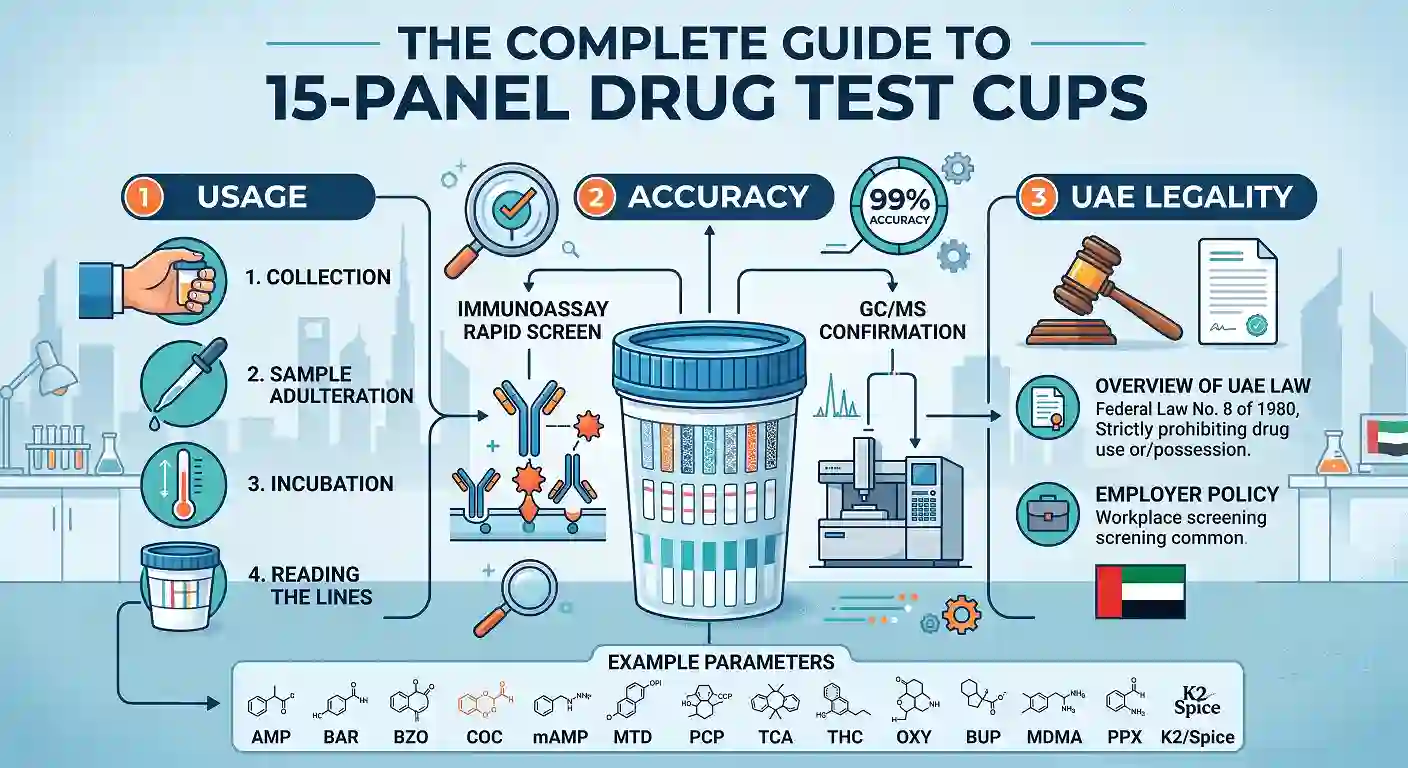 The Complete Guide to 15-Panel Drug Test Cups – Usage, Accuracy & UAE Legality